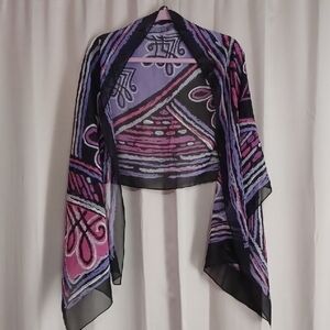 Bob Mackie Wearable Art Chiffon Imperial Silk Scarf Purple Brushstroke 21×70 EUC